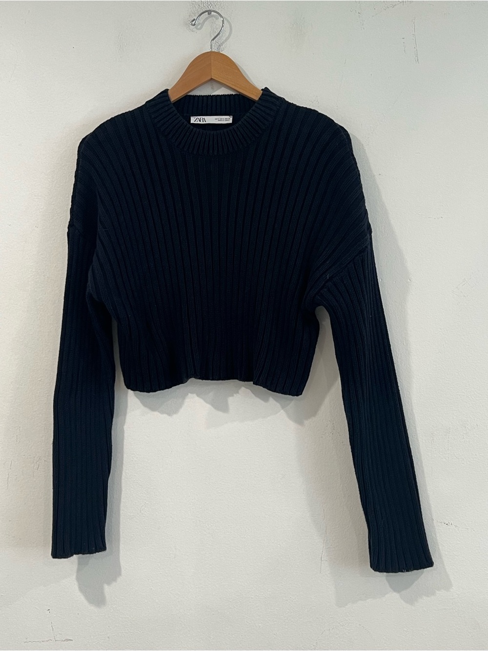 Zara navy blue Ribbed Cropped Sweater Top S